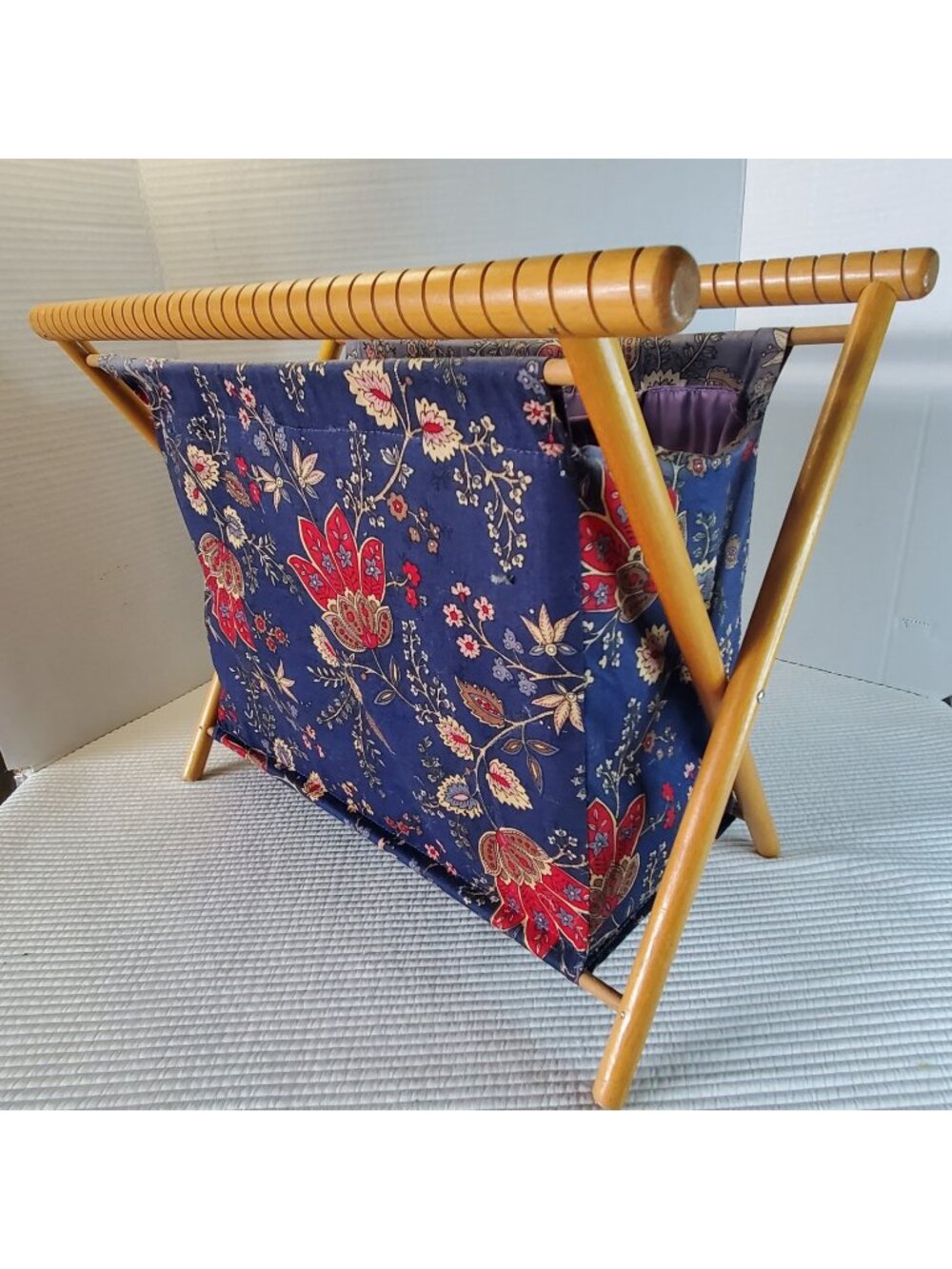 Folding Knitting Basket Fabric Wooden Vintage Yarn Caddy Sewing Cottagecore